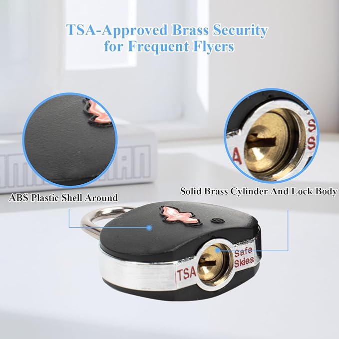 TSA Keyed Luggage Locks (3-Pack) - Suitcase Lock TSA Approved for Suitcases, Backpacks, Gym Lockers & School Bags | Compact & Durable ABS w/Electroplated Rings