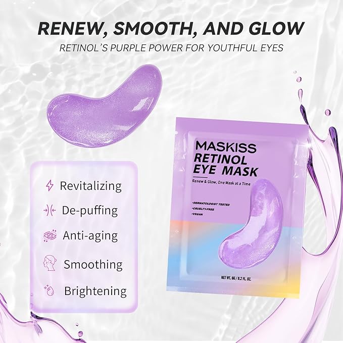 Retinol Under Eye Patches (24 Pairs), Purple Eye Masks for Dark Circles, Puffy Eyes & Wrinkles, Firming Collagen Eye Patches, Vegan Cruelty-Free Skincare Gifts for Women