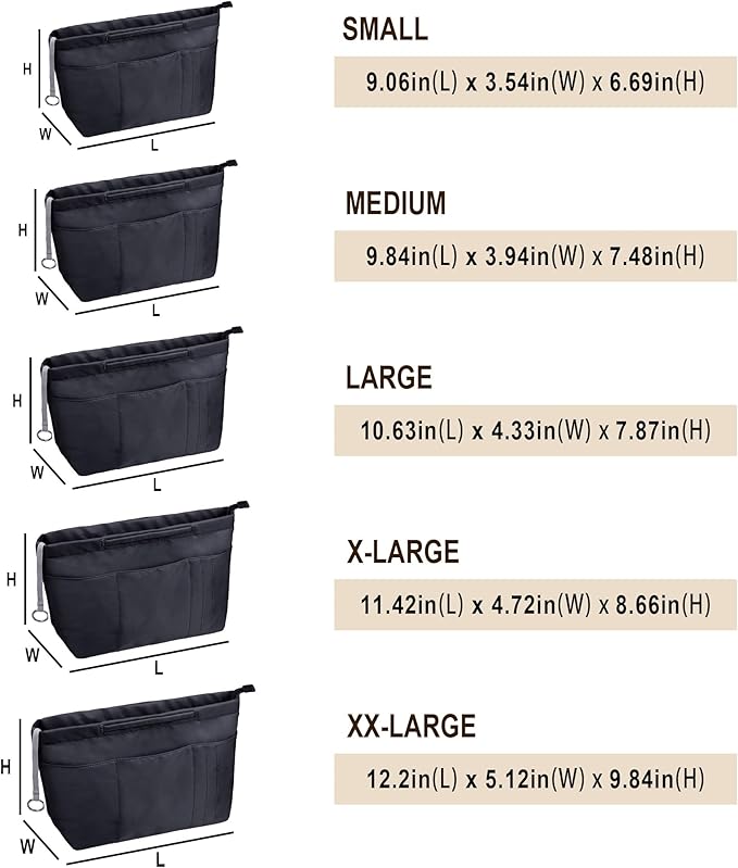 Vercord Purse Insert Organizers for Tote Handbag Bag in Bag with Zipper Liner Bag Organizer for Women 14 pockets
