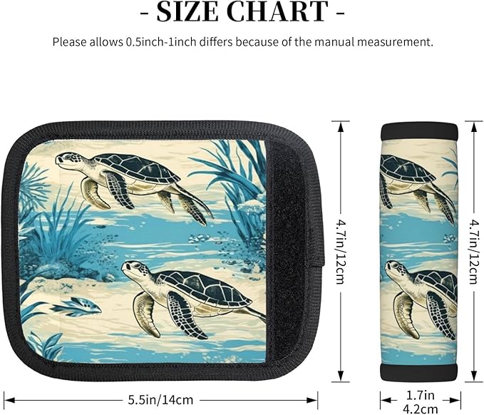 Luggage Handle Wraps Vintage Animal Sea Turtles Luggage Identifiers Soft Neoprene Luggage Handle Wraps For Suitcase Trolley Handle Grip Cover 2 Pack Luggage Tags
