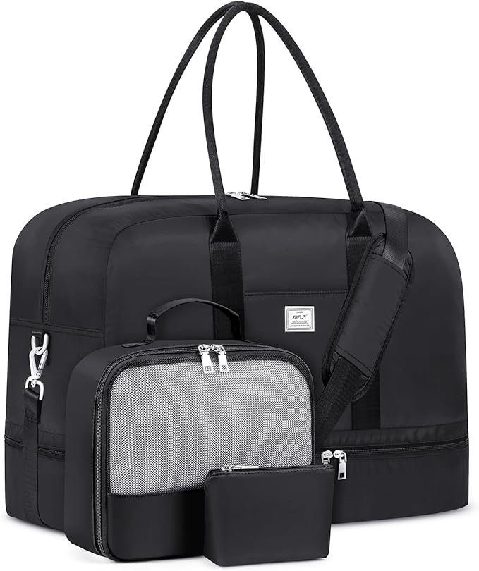 Weekender Bag for Women, Large Overnight Bag Canvas Travel Duffel Bag Carry On Tote with Shoe Compartment 21" 3Pcs Set