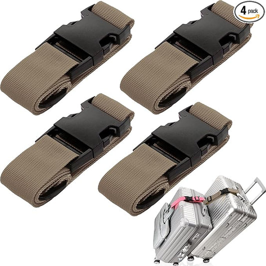 4Pack Luggage Straps for Suitcases, Travel Connector for Carry On Bag, Add Bag to Connect Two Suitcases, Adjustable Belt Attachment Accessories for Connect Your 3 Luggages, Brown