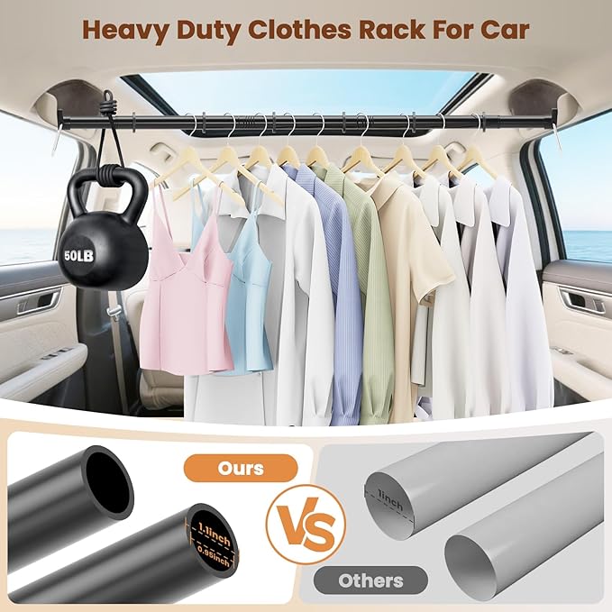 Car Hanging Accessories,Travel Hangers,Telescopic Adjustable 30-63 Inches for Compact & midsize Cars,Automotive,SUVs,Trucks,Black