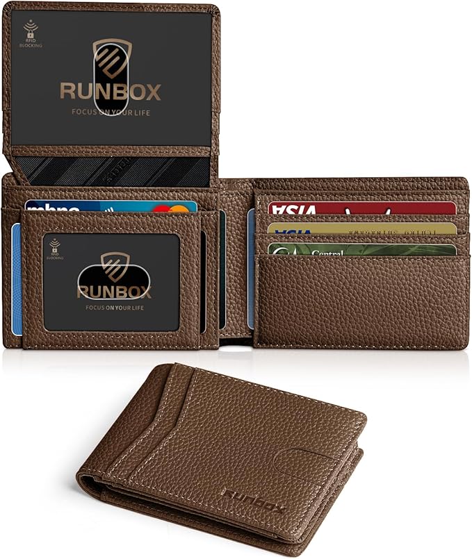 RUNBOX Wallet for Men Slim Rfid Leather 2 ID Window With Gift Box | Slim, Rfid, 2 ID Window, With Gift Box, Slim, Rfid