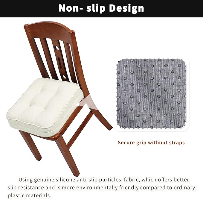 GOFORIT Memory Foam Cushion，Square Seat Cushions for Dining Chairs,Non-Slip Chair Pads with Removable Cover, 16'' x 16'', Off White