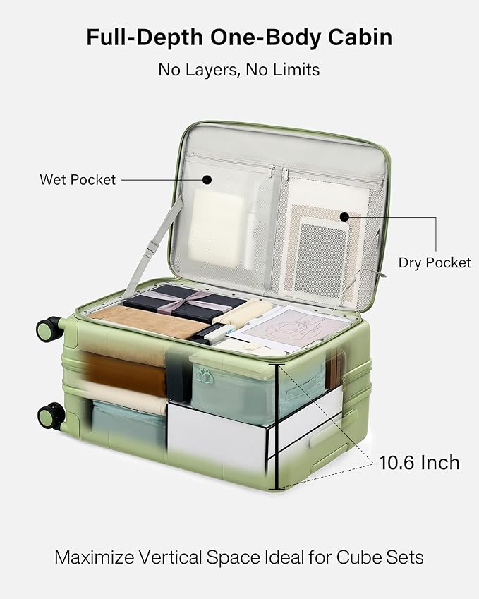 Hanke Hardside Expandable Carry On Luggage, 20 Inch Top Opening Trunk Luggages with Spinner Wheels, All-PC Hard Shell Carry-On Suitcase, Lightweight & TSA Airline Approved (Bamboo Green, 46L)