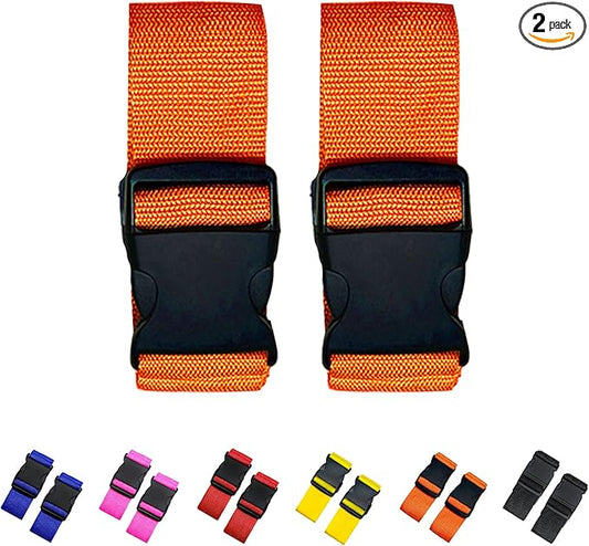 2 Pack Suitcase Straps, Bright Color Adjustable Luggage Belts, TSA Approved (Orange)