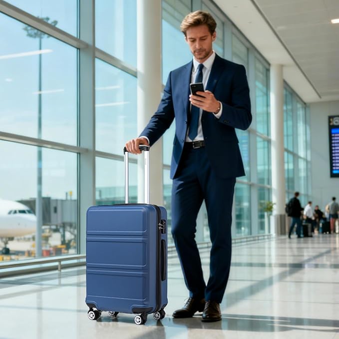 Kono 28 Inch Luggage Expandable Suitcase with Spinner Wheels TSA Lock Lightweight PC+ABS Hardside Large Checked Luggage Durable Rolling Suitcase Apricot Blue