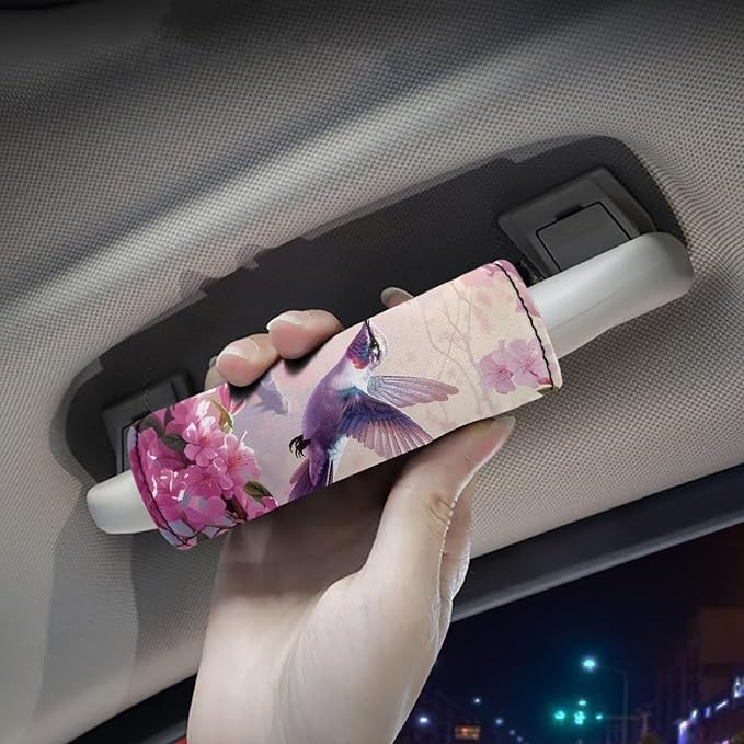 BIGCARJOB 2 Pcs Luggage Handle Cover for Suitcase with Pink Hummingbird Flower Print Travel Suitcase Handle Sleeve Covers Identifier Travel Bag Wraps Luggage Accessories