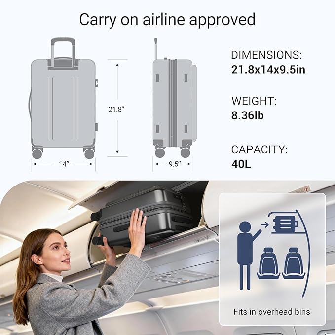 Carry On Luggage with Top Opening, Expandable with Front Pocket and USB Charging Port, Lightweight with Front Compartment Rolling Suitcases with Spinner Wheels (Grey, 20 Inch)