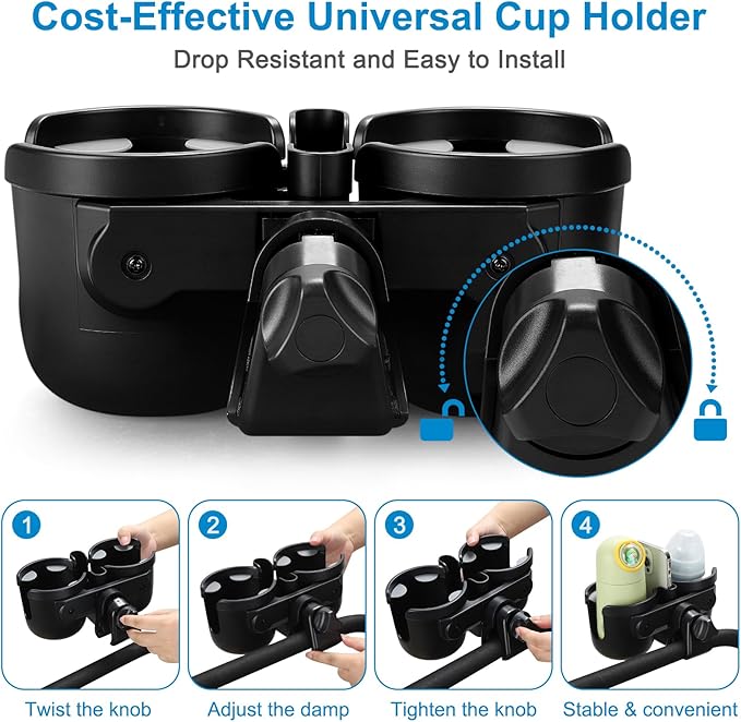 Accmor Stroller Cup Holder with Phone Holder, Bike Cup Holder, Universal Cup Holder for Uppababy Nuna Doona Strollers, 2-in-1 Cup Phone Holder for Stroller Bike Wheelchair Walker Accessory