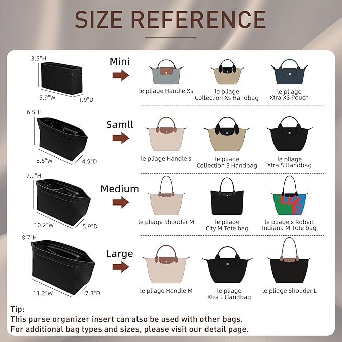Doxo Longchamp Organizer Insert Medium, Felt Bag Organizer with Cup Holderp,Suitable for Le pliage M Tote Bag and More(Black,M)