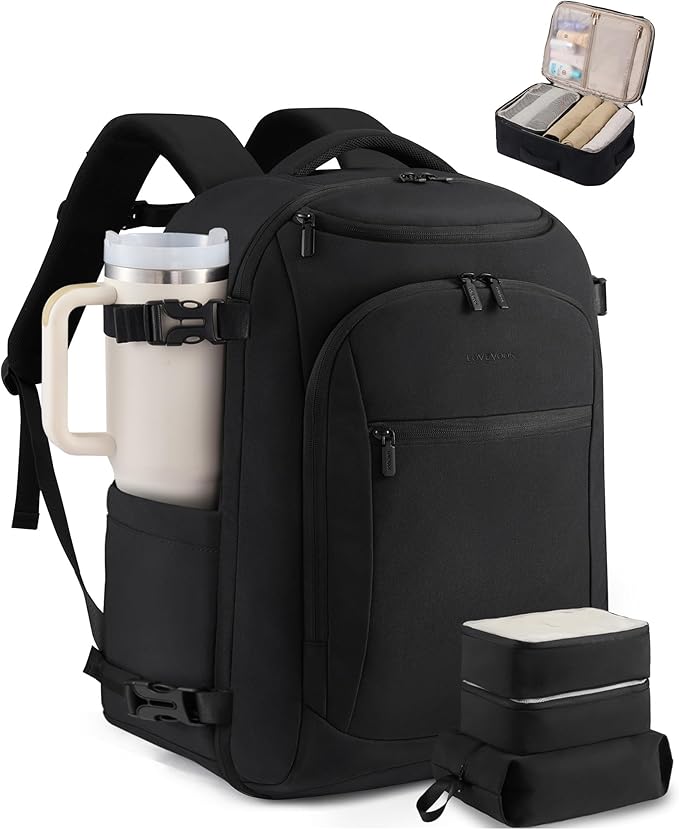 LOVEVOOK 40L Travel Backpack for Women & Men,Airline Approved Carry On Backpack with 3 Packing Cubes,TSA Waterproof Personal Item Bag,Weekender Overnight Essentials Backpacks fits 18" Laptop