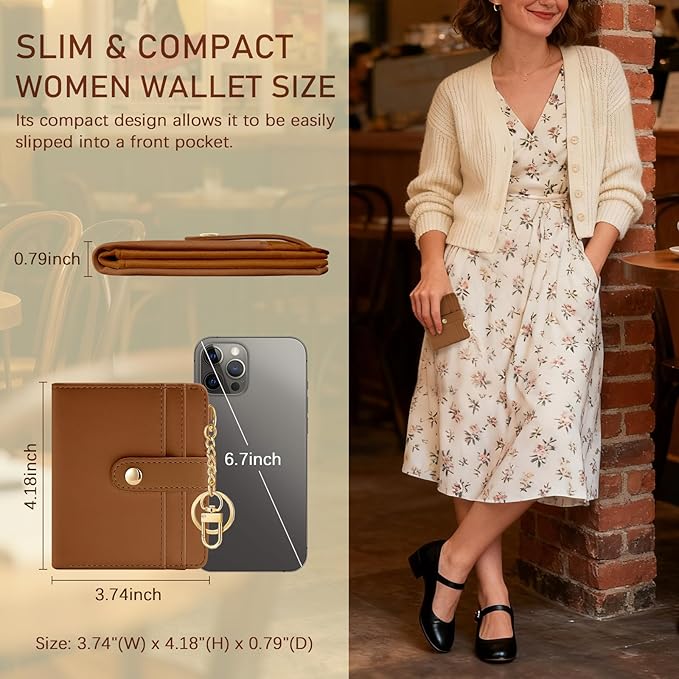 Jogjam Caramel Rfid Ladies Wallet, Small Slim Thin Compact Credit Card Women Wallet, PU Leather Bifold Cash Zipper Coin Pocket ID Window for Female Gifts