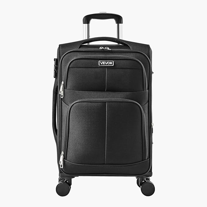 VEVOR Softside Expandable Luggage with Spinner Wheels, 20-Inch Softside Carry on Luggage, Lightweight Checked Suitcase with Expandable Zippered Pocket and TSA Lock, Black