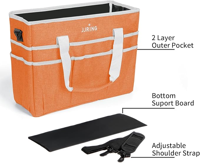 JJRING Craft Organizer Tote Bag, Large Art Storage Caddy with Multiple Pockets, Orange Sewing Bag for Art, Craft, Scrapbooking, School, Medical, and Office Supplies Storage