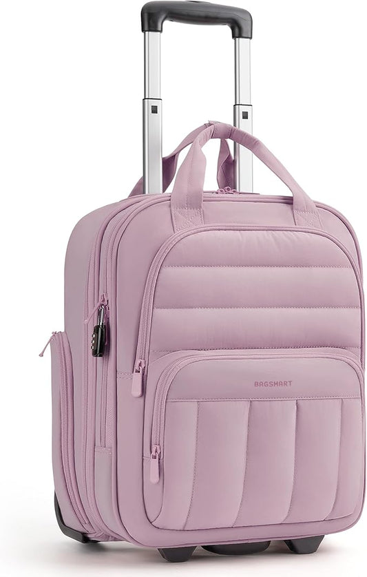 BAGSMART Small Underseat Carry on Luggage with Wheels, 16 inch Small Under Seat Luggage, Lightweight Travel Suitcase for Women, Mist Purple