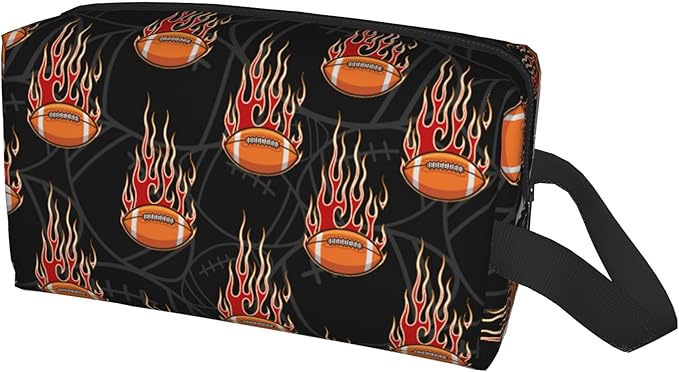 Kids Travel Toiletry Bag for Boys Girls - Waterproof Makeup Pouch Hanging Cosmetic Wash Bags Dopp Kit Shaving Bag for Toiletries Accessories(Fire Football)