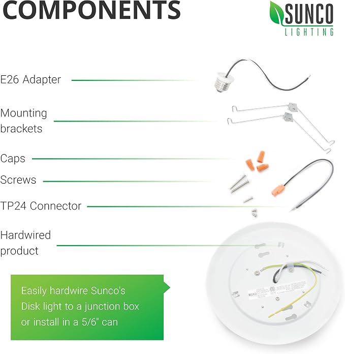 Sunco Lighting 12 Pack 5/6” LED Disk Lights Flush Mount Ceiling Light Fixture Recessed 6000K Daylight Deluxe, 100W Equivalent 15W, 1050LM, Dimmable Low Profile Surface Mount ETL. | 1050LM, 6000K Daylight, Flush Mount Disk Recessed Ceiling Can Lighting,...