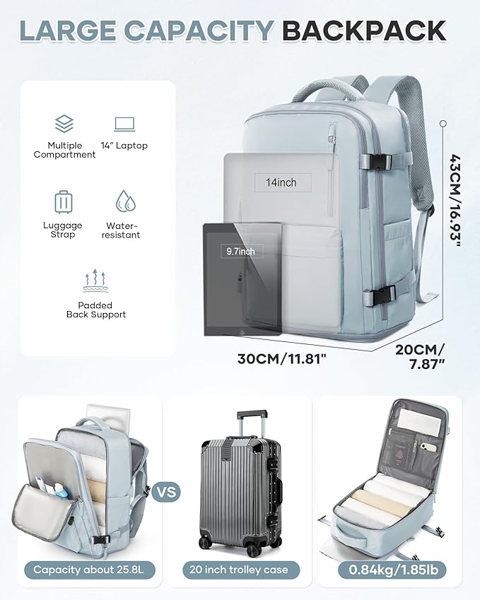 WONHOX Large Travel Backpack Carry on Flight Approved Laptop Work Business Backpack for Women Men Mochila de Viaje