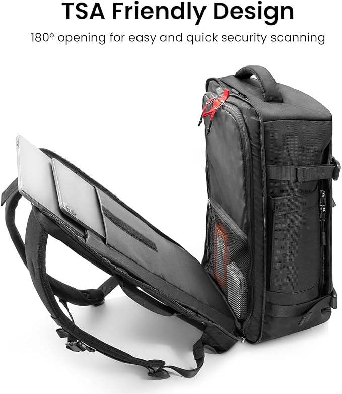tomtoc Travel Backpack 40L, TSA Friendly Flight Approved Carry-on Luggage Hand Water-resistant Lightweight Business Rucksack, Durable Large Weekender Bag Daypack Fits 17.3 Inch Laptop, PFAS Free