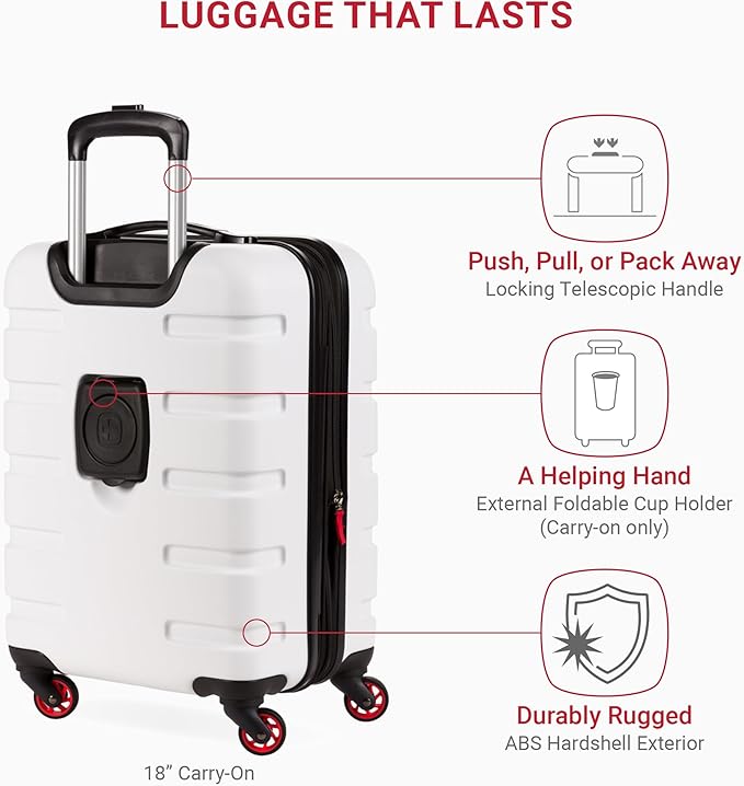SwissGear 7366 Signature Hardside Expandable Luggage with Spinner Wheels, TSA Lock, Cup-Holder, White, 3-Piece Set (19/23/27)