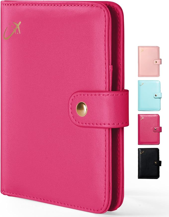 Forvencer Passport Holder with Money Pocket, RFID Blocking Passport Wallet Cover for Travel, Premium Card Case, Waterproof Travel Accessories for Women Men, Hot Pink