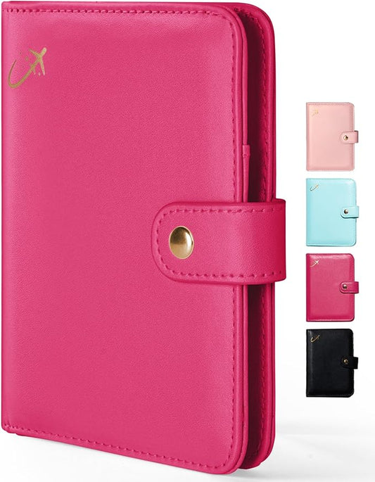 Forvencer Passport Holder with Money Pocket, RFID Blocking Passport Wallet Cover for Travel, Premium Card Case, Waterproof Travel Accessories for Women Men, Hot Pink
