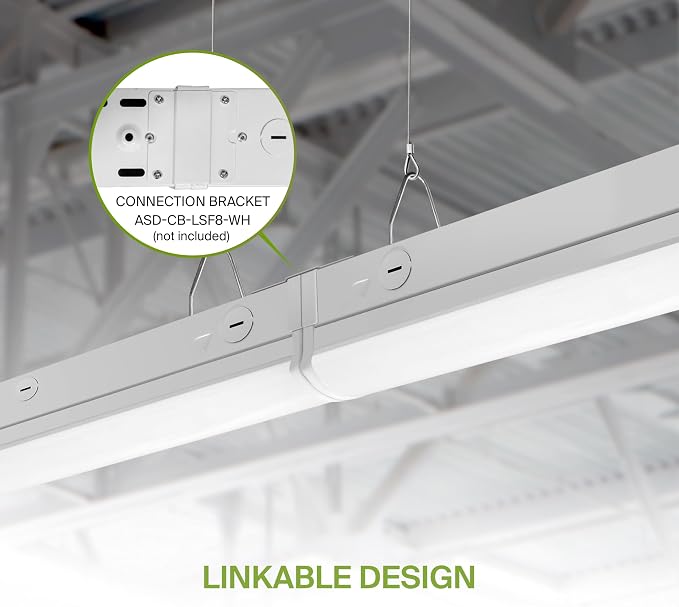 ASD 2ft LED Linear Strip Light Fixture with Q-Base | UL DLC Stairwell Certified Luminaire 15W-25W 120-277V Linkable LED Shop Light | 3000K-5000K Adjustable Commercial Ceiling Fixture