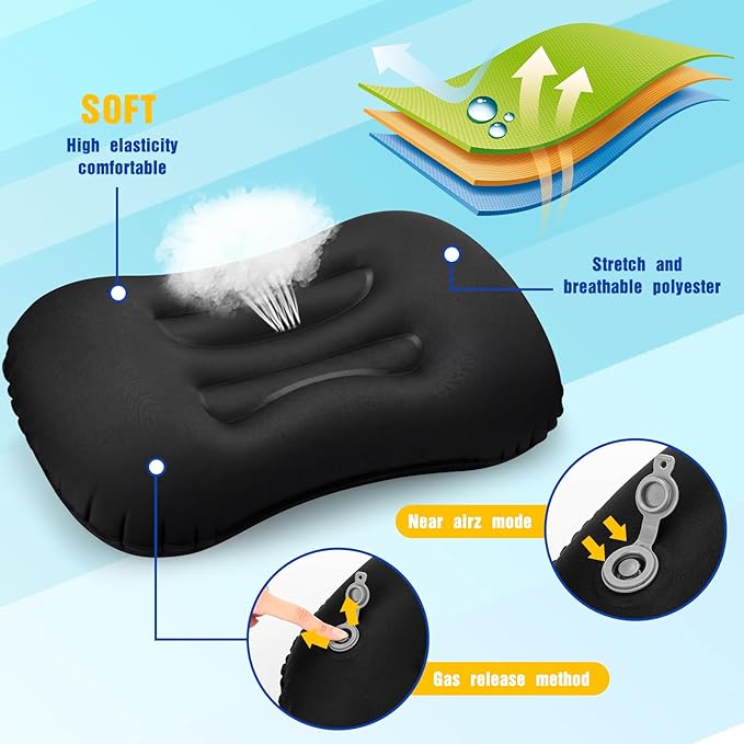 Yulejo 3 Pcs Inflatable Camping Travel Pillow Ultralight Inflating Pillows Lightweight Portable Backpacking Pillow for Neck Lumbar Support Camp Hiking Sleeping(Dark Gray, Black, Dark Blue)