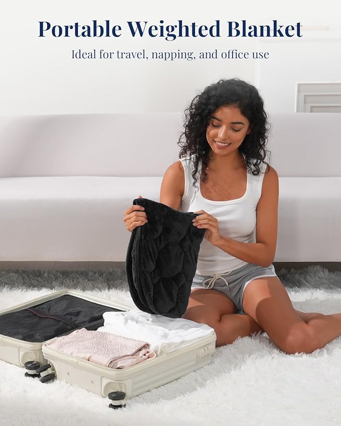 Kivik Weighted Lap Blanket for Adults，Crystal Velvet Weighted Lap Pad，Small Weighted Blanket 7 lbs，Cozy Mini Heavy Travel Blankets，Portable & Breathable 24"x29" (Black, 24"x29"-7 lbs)