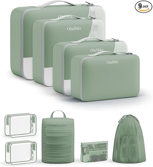 11 Set / 9 Set Packing Cubes for Travel,Gifts for Women Mom Kids,TSA Approved Bags for Makeup, Cosmetic, Toiletry, Organizers for Suitcase Carry On,Cruise Essentials Airplane Accessories,Matcha Green