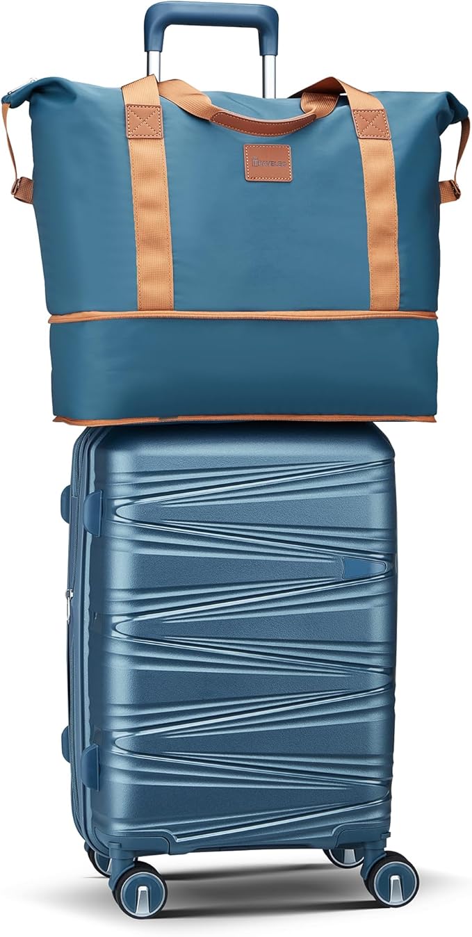 4 Piece Carry On Luggage Set 20 Inch, Expandable PP Hardshell Suitcase with Detachable Spinner Wheels TSA Lock, Includes Cosmetic Case, Travel Tote & Toiletry Bag, Lightweight (Peacock Blue)