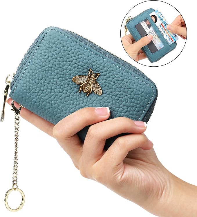 imeetu RFID Credit Card Holder, Small Leather Zipper Card Case Wallet for Women