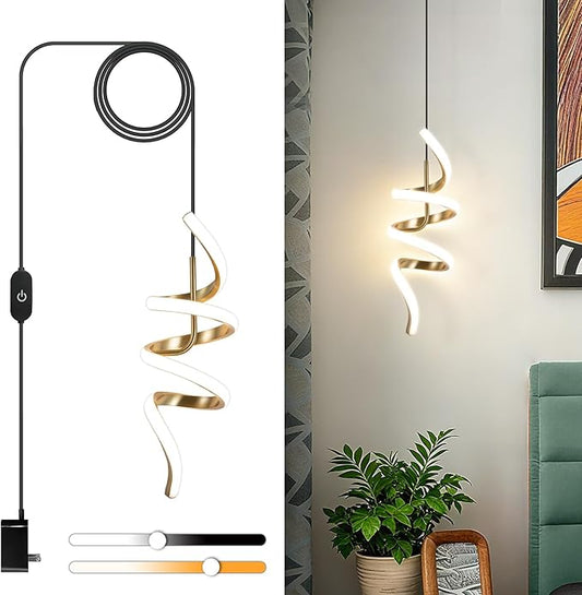 Plug in Pendant Light 3000~6000K Hanging Lights with Plug in Cord, Touch Switch Modern Pendant Light, Gold Hanging Lamps for Living Room, Kitchen, Dining Room, Bedroom,1 Pack