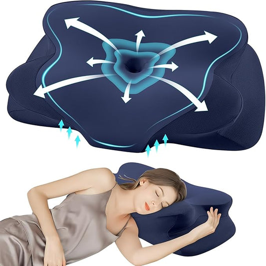 DONAMA Cervical Pillow for Sleeping, Contour Memory Foam Pillow for Neck and Shoulder Support, Ergonomic Neck Pillow for Side Back Stomach Sleepers, Bed Pillows with Cooling Pillowcase