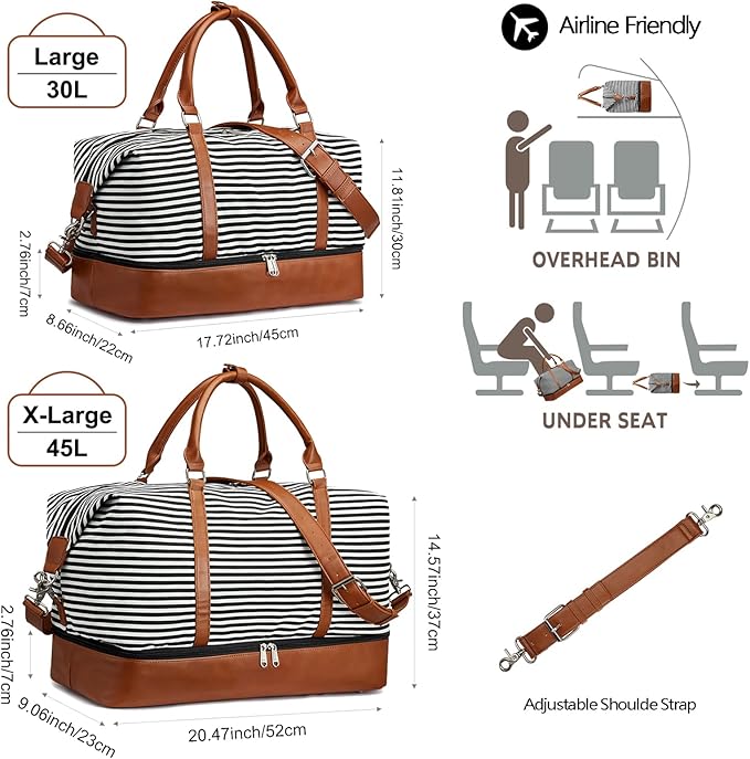 S-ZONE Weekender Bags for Women and Men Travel Duffel Bags with Shoe Compartment Overnight Carry on Duffle Tote Bag