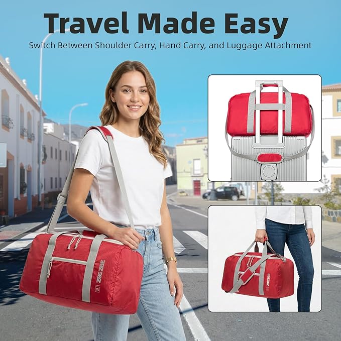 Foldable Travel Duffel Bag, Lightweight & Easy to Carry Water-Repellent Duffle Bag - 2-Way Zipper & Interior Pouch, Ideal for Weekend Trips, Daily Use,Camping，Sports