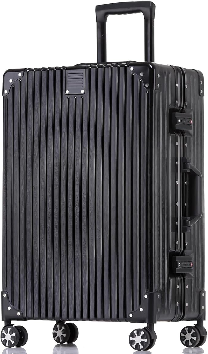 HotWay 3-Piece Luggage Sets with Aluminum Frame, PC Hard Shell Suitcase with Spinner Wheels and TSA Lock, Large Suitcase for Travel, Black