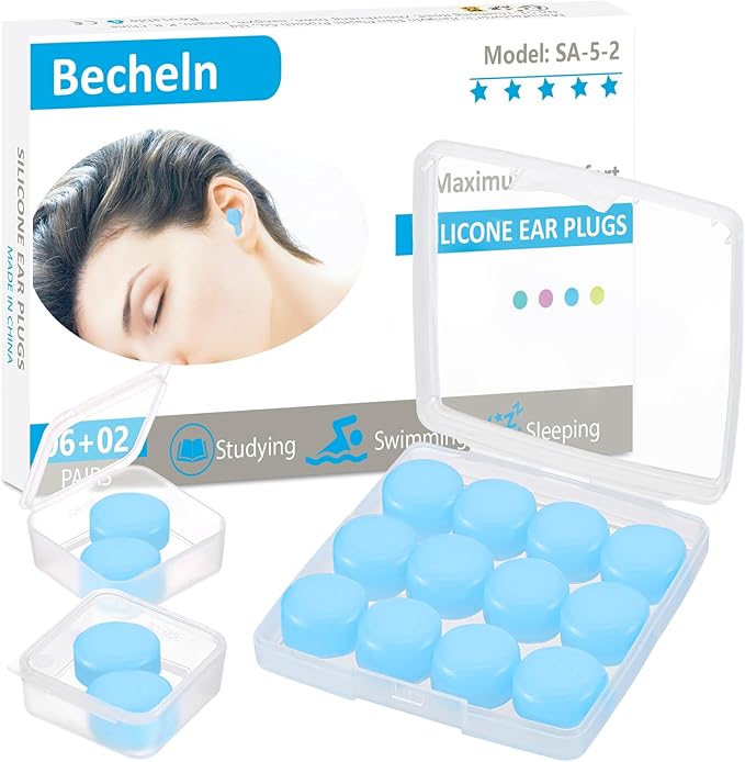 Ear Plugs for Sleeping, Waterproof Moldable Silicone EarPlugs for Sleeping Noise Cancelling, Mowing, Swimming and Concerts, 8 Pair (16 Count)
