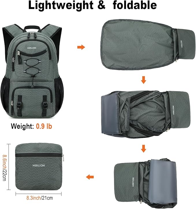 Nerlion Lightweight Foldable 35L Hiking Backpack Travel Backpack for Men Women Camping Waterproof Outdoor Hiking Daypack Backpack Dark Gray