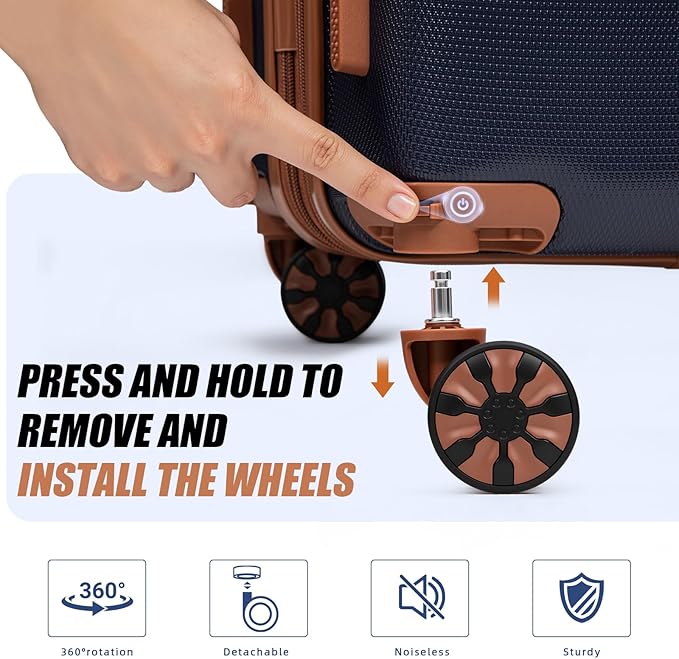 Expandable Luggage Sets 5 Piece with Detachable Spinner Wheels and TSA Lock,ABS Hard Case Suitcases with Wheels,Carry On Luggage Set