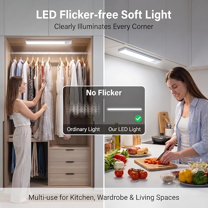 Under Cabinet Rechargeable Lighting: 12 Inch Motion Sensor Dimmable Lights Indoor - Battery Operated Lights - Wireless Closet Light Magnetic Led Light for Kitchen Home Bathroom Counter 5 Pack
