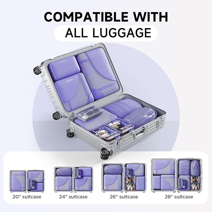 11 Set Packing Cubes for Travel, Gifts for Women Mom Kids,TSA Approved Bags for Makeup, Cosmetic, Toiletry, Suitcase Organizers for Checked Luggage, Cruise Essentials,Airplane Accessories, Lavender