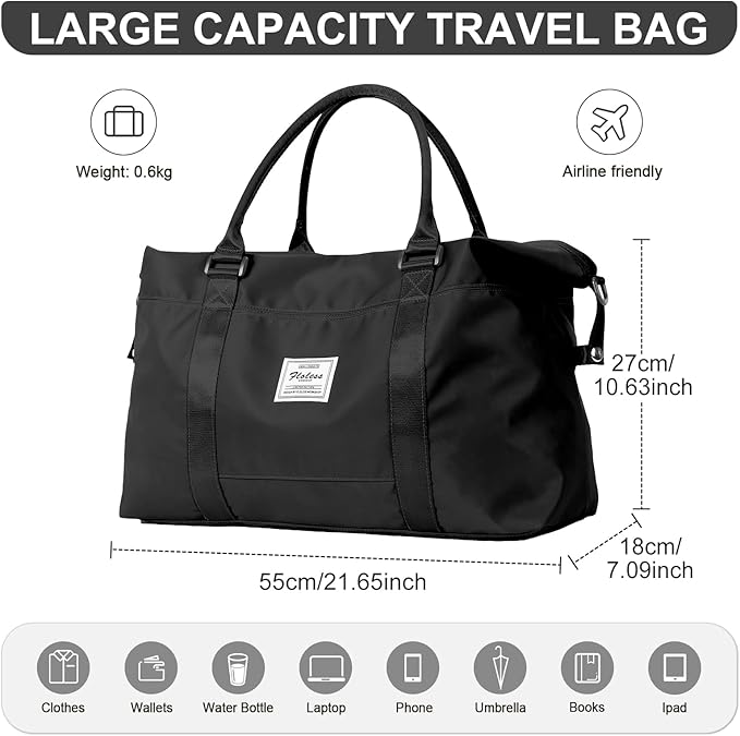 Weekender Duffel Bags for Women Men, Travel Totes Bag for Airplane, Cute Sports Gym Dance Overnight Luggage Bag with Wet Pocket, Carry On Hospital Bag for Labor and Delivery (Large Black)