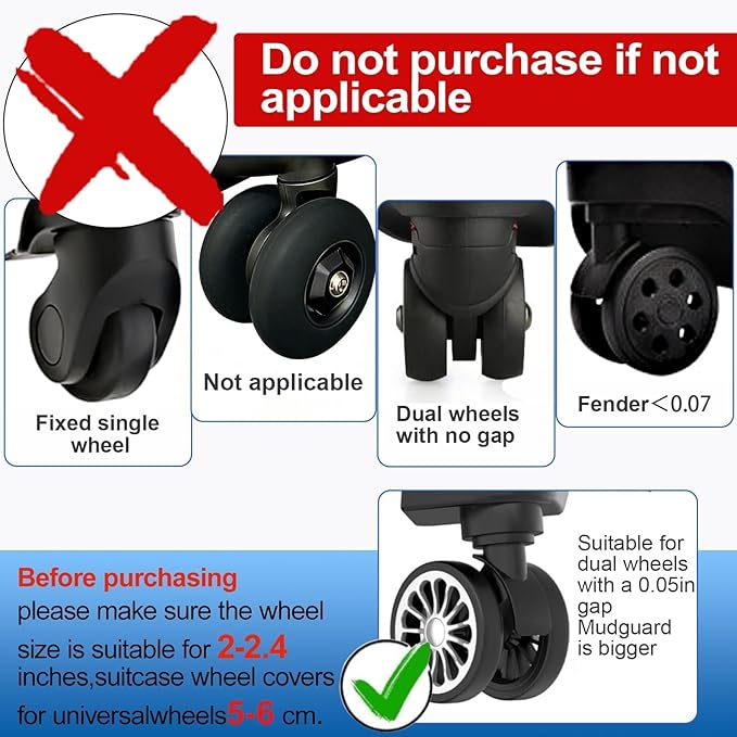 Luggage Wheel Covers, Luggage Wheel Protector Covers for 2-2.4 inches Wheels Suitcases，Anti-Scratch & Noise Reduction Design, compatible with Samsonite luggage