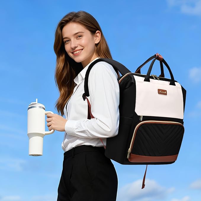 LOVEVOOK Laptop Backpack for Women with Giant Tumbler Holder Pocket, 15.6 inch Travel Work Bag Purse for Nurse Teacher, Waterproof Casual Daypack Bookbag for College Business