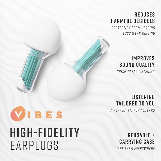 Vibes High Fidelity Ear Plugs - Invisible Earplugs for Music Concerts, Musicians, Motorcycles, Airplanes, Raves, and Work - Noise Reduction and Hearing Protection - Fits All Ears - Teal