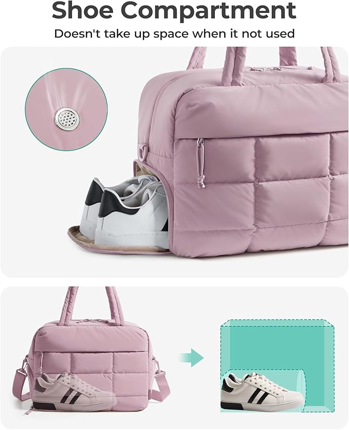 BAGSMART Gym Bag for Women, Carry on Travel Duffel Bag, Water-resistant Weekender with Shoe Compartment for Gym Travel Work, Purple, Medium