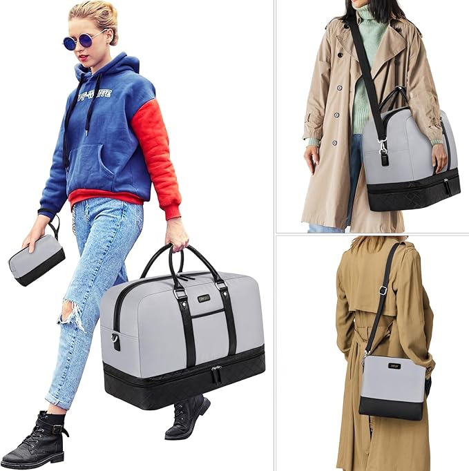 Weekender Bag for Women, Large Overnight Bag Canvas Travel Duffel Bag Carry On Tote with Shoe Compartment 21" 3Pcs Set
